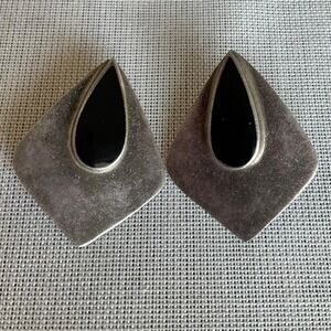 ND 925 Sterling Silver black onyx post earrings Vintage Estate jewelry